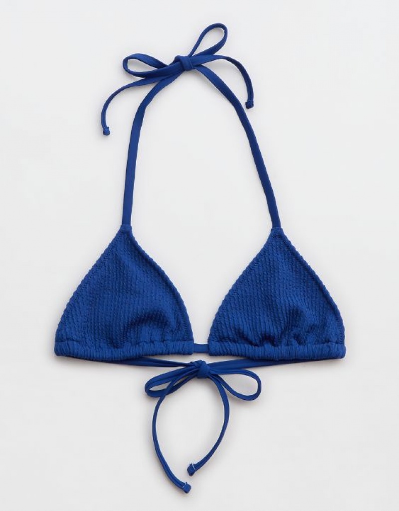 Haut de Bikini Aerie Crinkle String Triangle Bleu | FLN-22368809