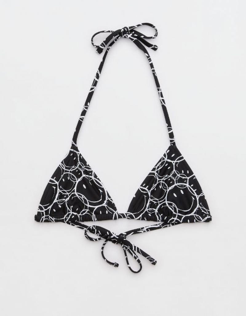 Haut de Bikini Aerie Smiley? String Triangle Noir | ZKK-67573198