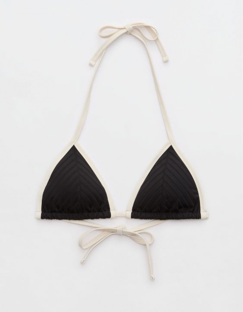 Haut de Bikini Aerie Larges Rib String Triangle Noir | AFD-29740619