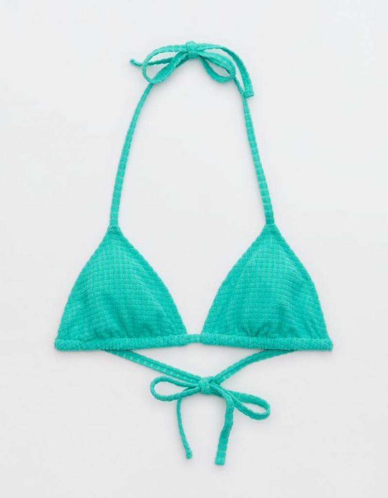 Haut de Bikini Aerie Terry String Triangle Turquoise | XOM-49336833