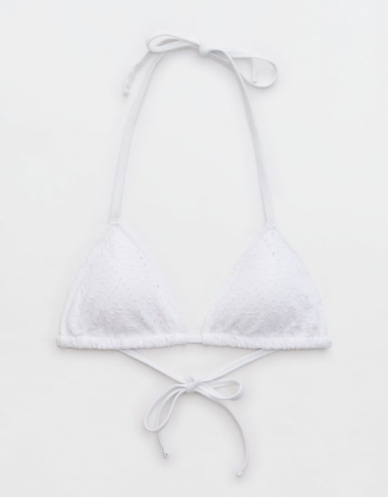 Haut de Bikini Aerie Eyelet String Triangle Blanche | QTF-67524884