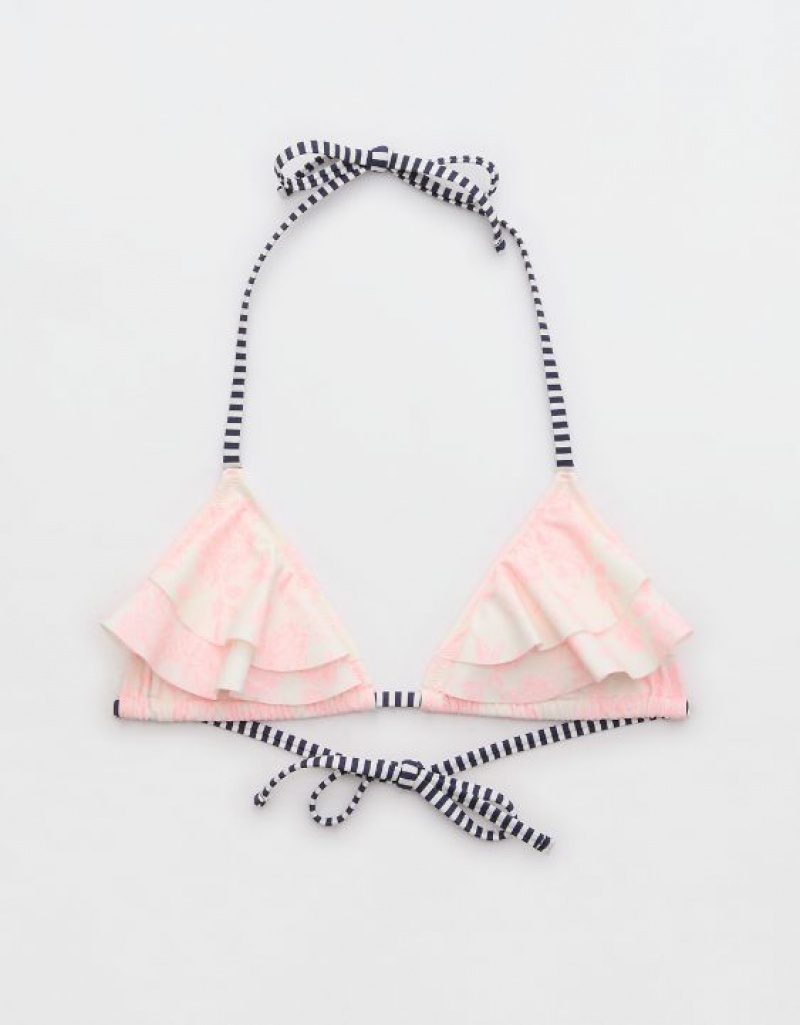 Haut de Bikini Aerie Ruffle String Triangle Rose | IVC-18036926