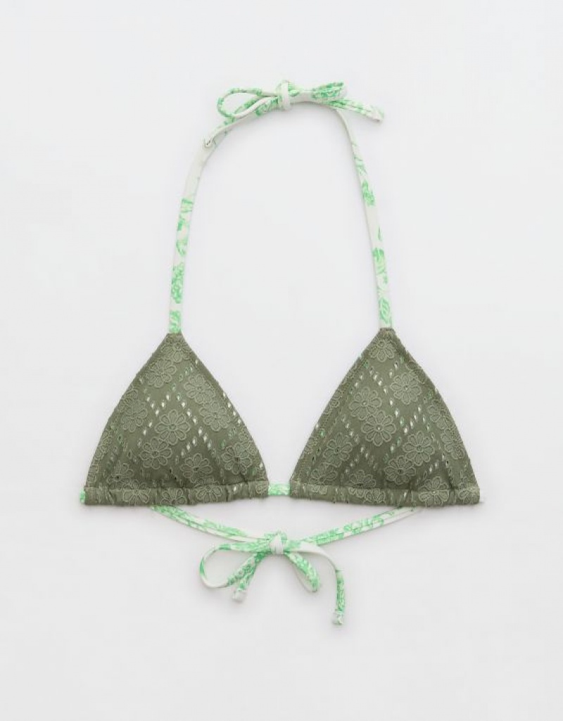 Haut de Bikini Aerie Eyelet String Triangle Vert Olive | POM-75141061