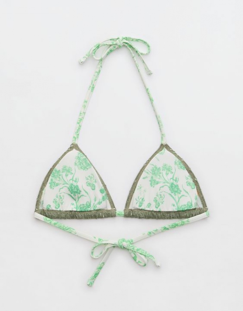 Haut de Bikini Aerie Eyelet String Triangle Vert Olive | POM-75141061