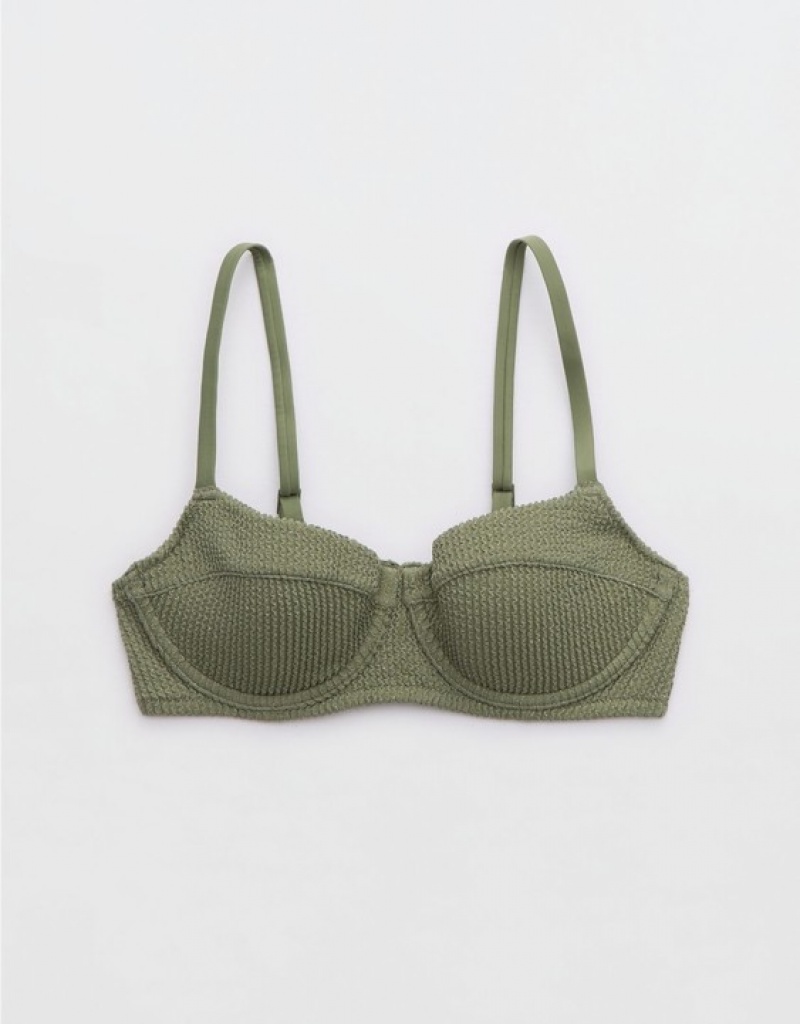 Haut de Bikini Aerie Crinkle Lightly Doublée Underwire Vert Olive | ZYR-89727560