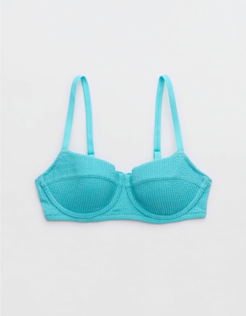 Haut de Bikini Aerie Crinkle Lightly Doublée Underwire Bleu | IXU-11940388