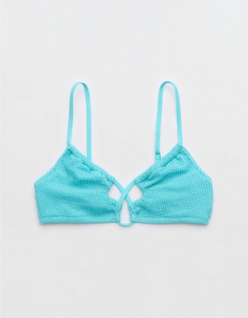 Haut de Bikini Aerie Shine Crinkle Dentelle Up Scoop Bleu | YLJ-26197774