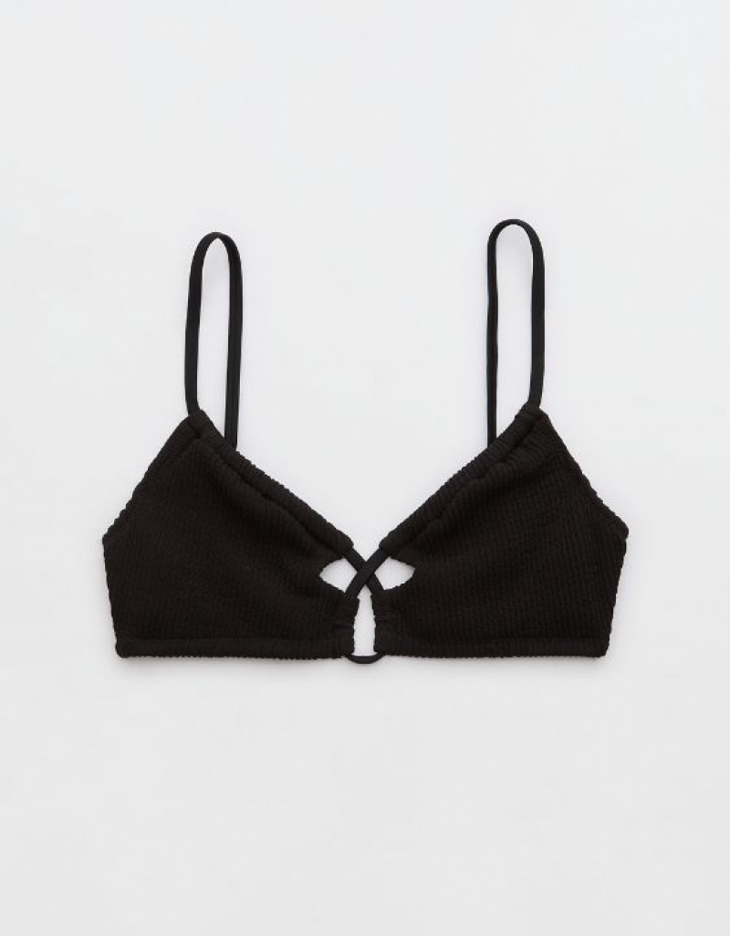 Haut de Bikini Aerie Crinkle Dentelle Up Scoop Noir | DEI-95632360