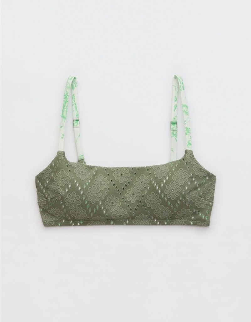 Haut de Bikini Aerie Eyelet Droit Scoop Vert Olive | HGR-13037557