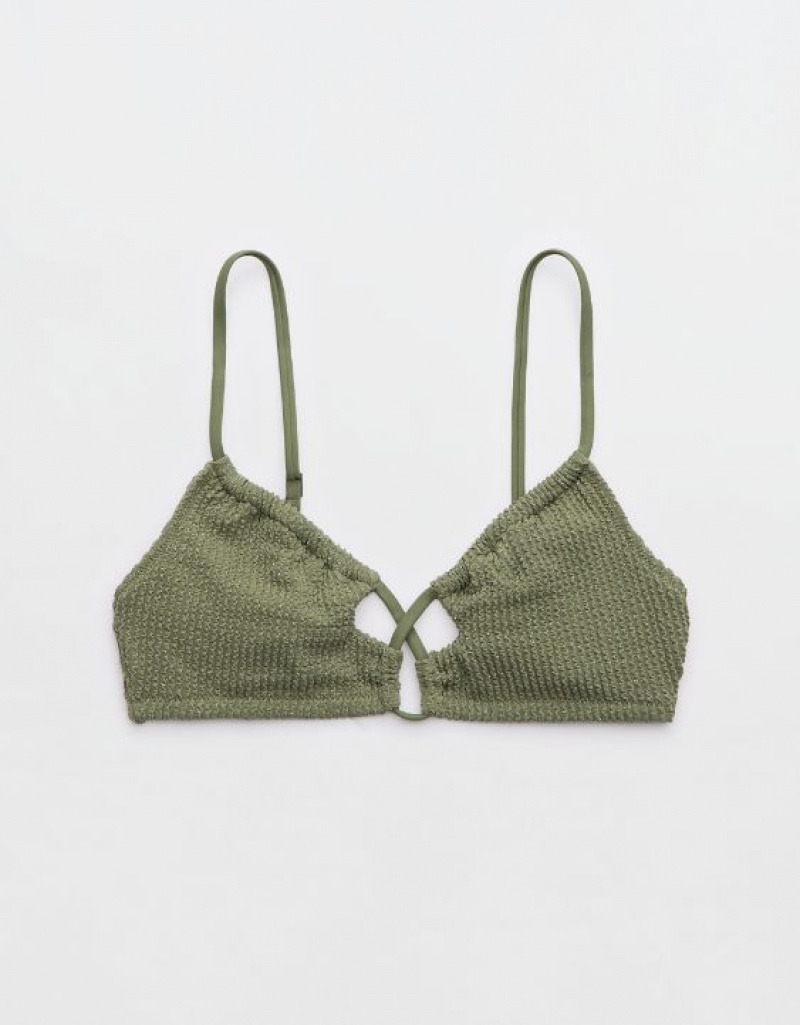 Haut de Bikini Aerie Shine Crinkle Dentelle Up Scoop Vert Olive | TDO-82189081