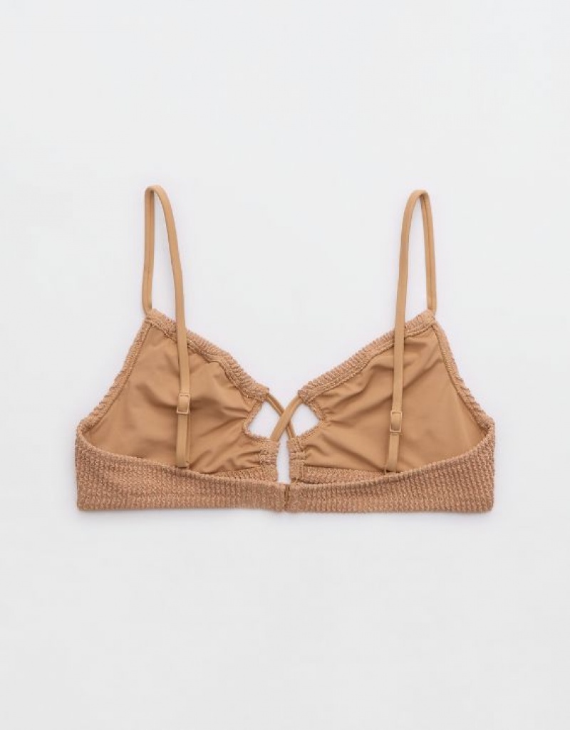 Haut de Bikini Aerie Shine Crinkle Dentelle Up Scoop Beige | TPI-72263455