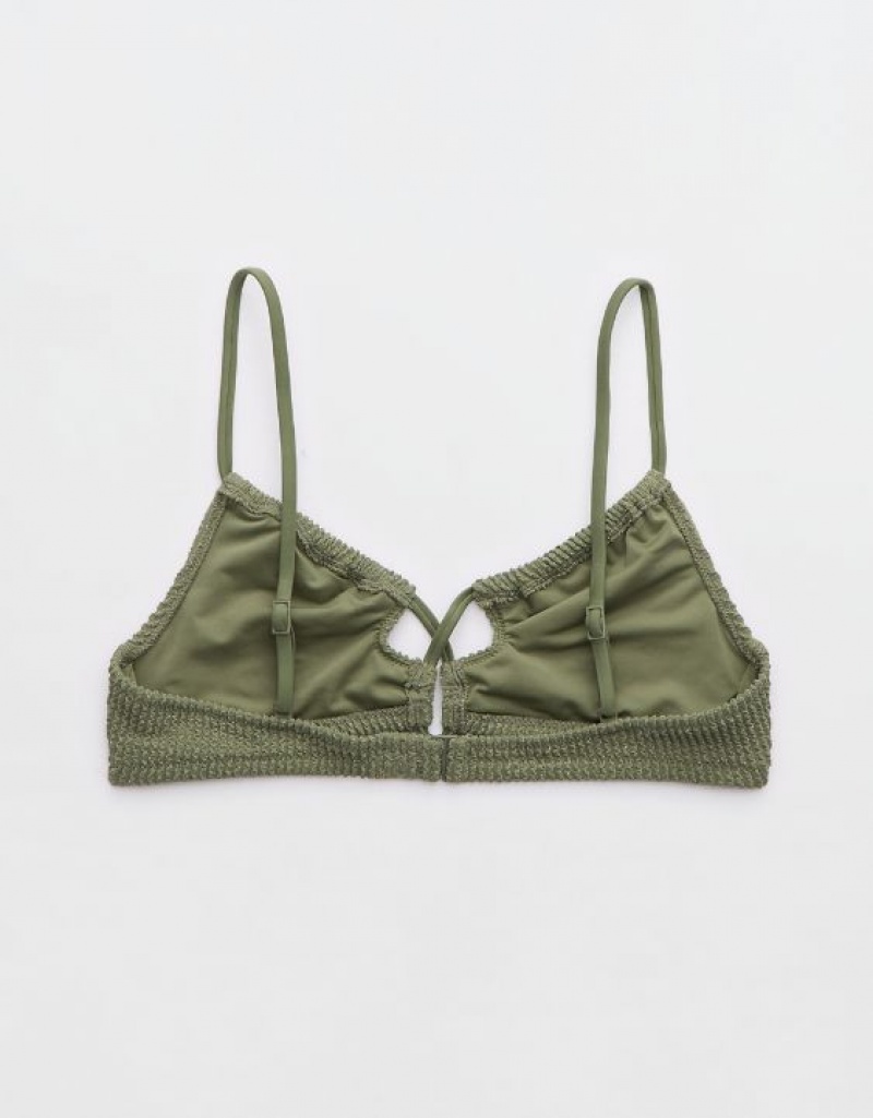 Haut de Bikini Aerie Shine Crinkle Dentelle Up Scoop Vert Olive | TDO-82189081