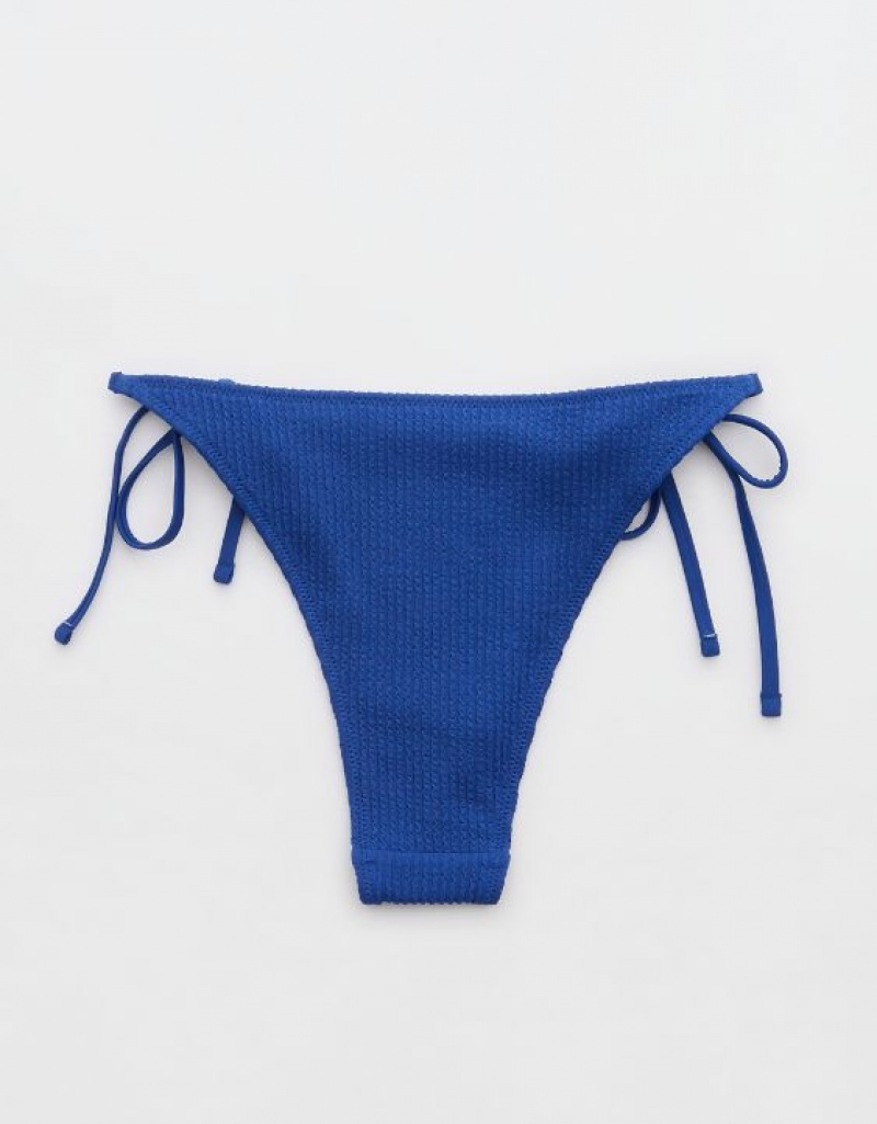 Bas de Bikini Aerie Crinkle Cheekiest Tie Bleu | MME-60149098