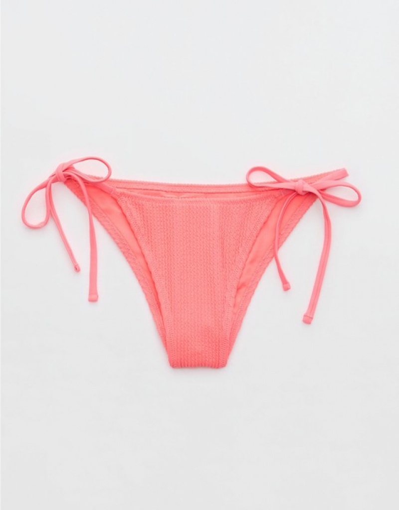 Bas de Bikini Aerie Crinkle Cheekiest Tie Corail Orange | YAS-56103645