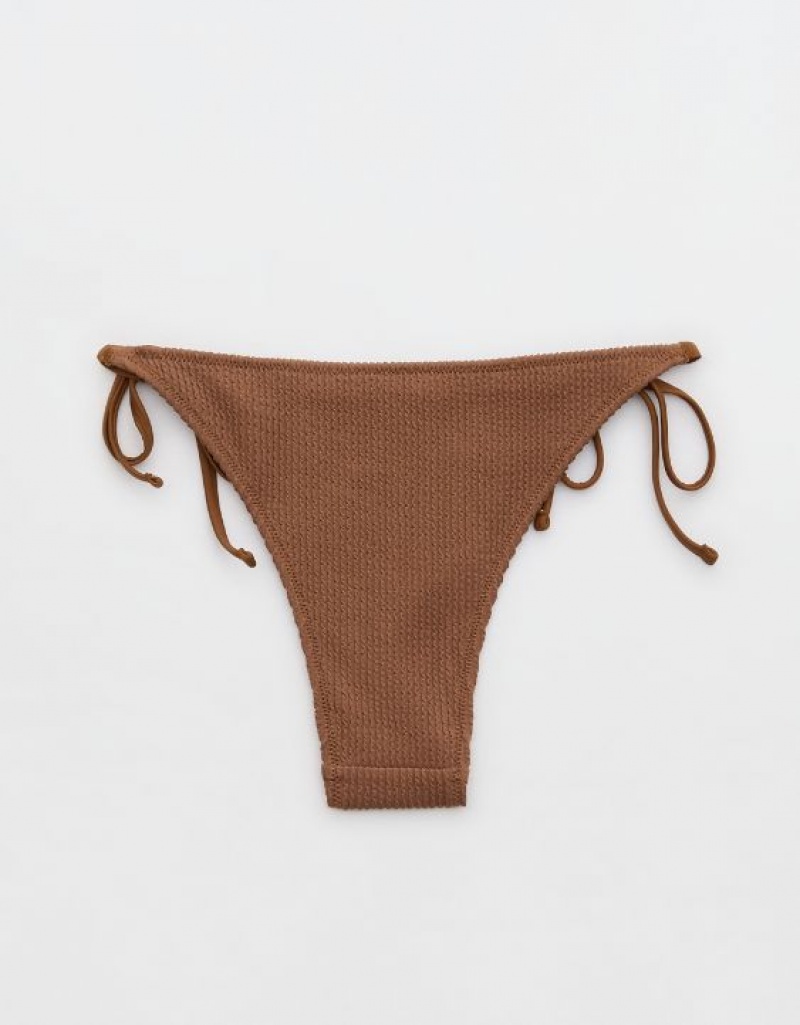 Bas de Bikini Aerie Crinkle Cheekiest Tie Marron Foncé | UBR-07606245