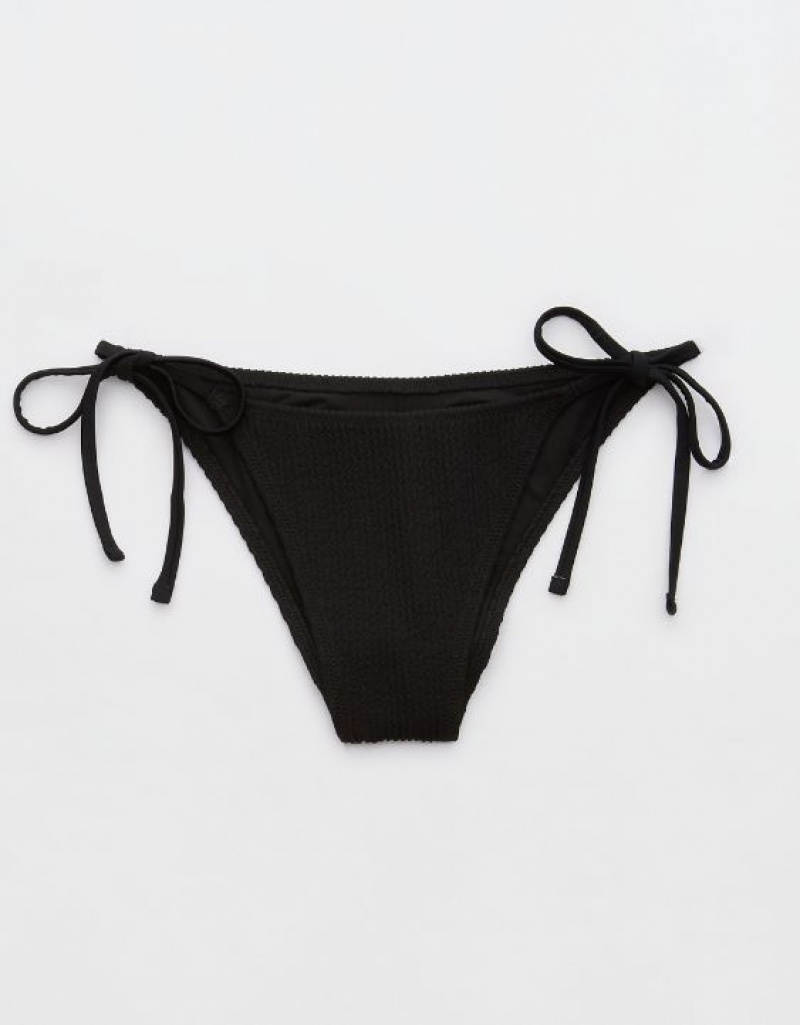 Bas de Bikini Aerie Crinkle Cheekiest Tie Noir | GWU-21663089