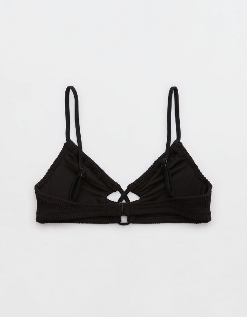 Haut de Bikini Aerie Crinkle Dentelle Up Scoop Noir | DEI-95632360