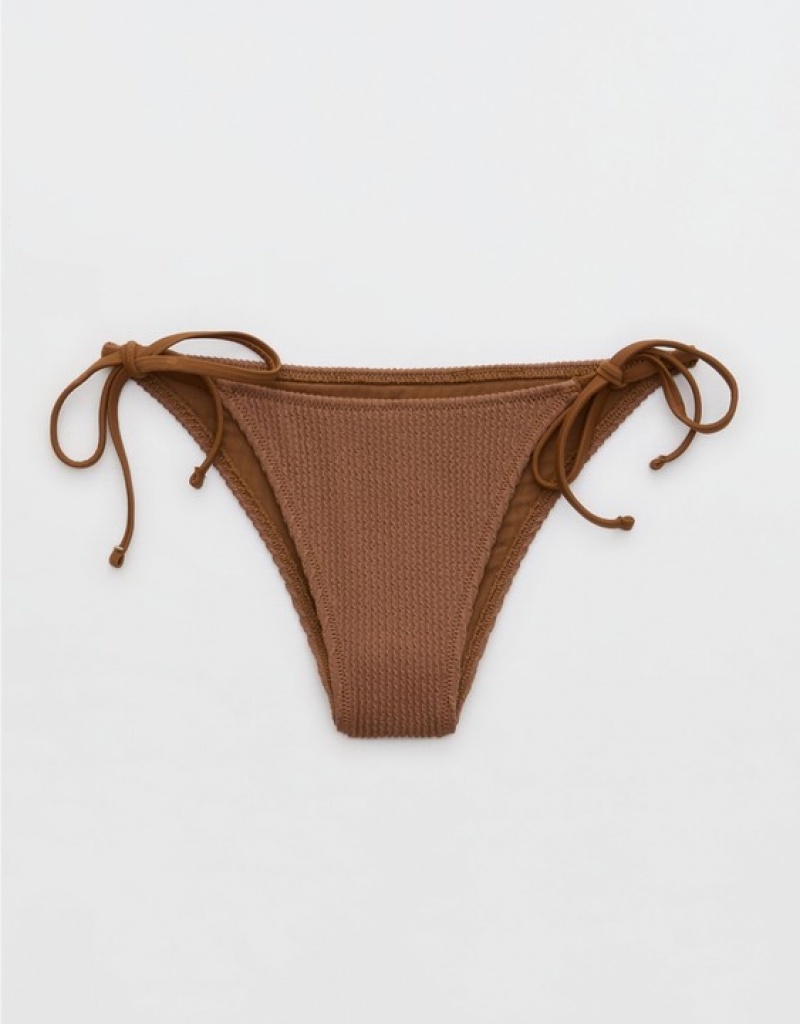 Bas de Bikini Aerie Crinkle Cheekiest Tie Marron Foncé | UBR-07606245