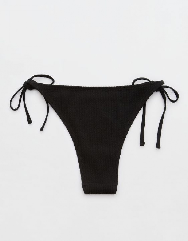 Bas de Bikini Aerie Crinkle Cheekiest Tie Noir | GWU-21663089