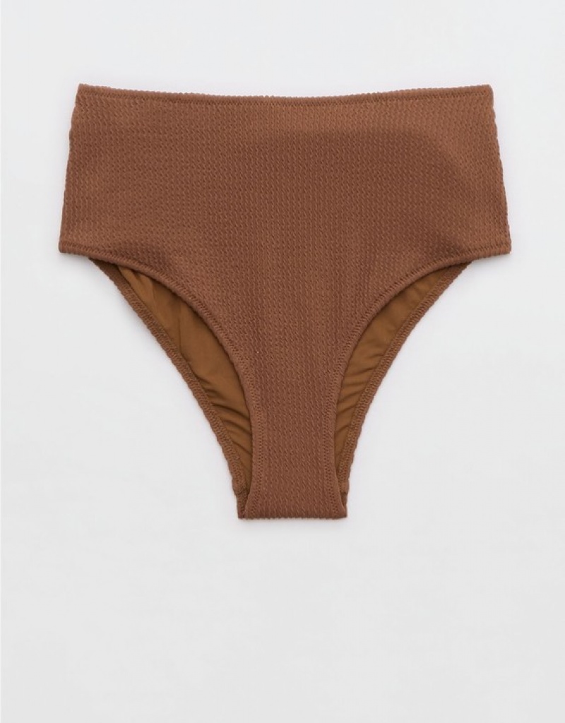 Bas de Bikini Aerie Crinkle High Waisted Cheeky Marron Foncé | UMV-26284289