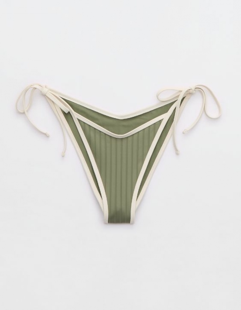 Bas de Bikini Aerie Larges Rib Low Rise Tie Cheekiest Vert Olive | RDD-26789302