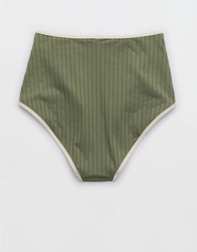 Bas de Bikini Aerie Larges Rib High Waisted Vert Olive | WBG-37668002