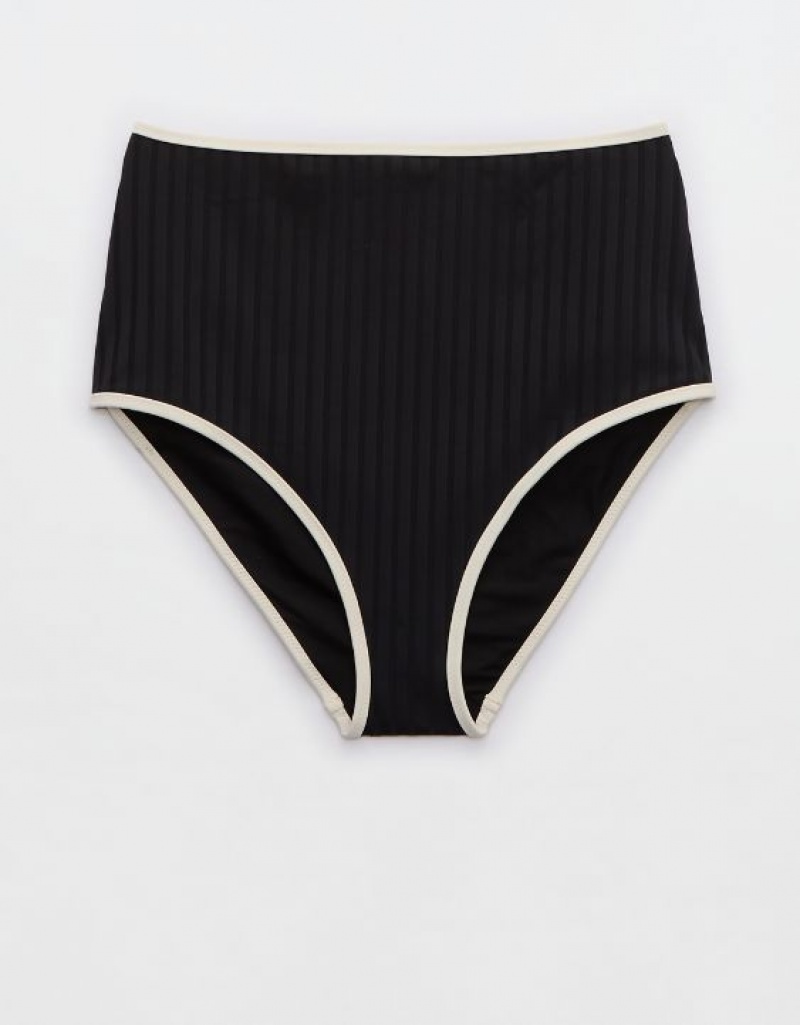 Bas de Bikini Aerie Larges Rib High Waisted Noir | PTL-01286123