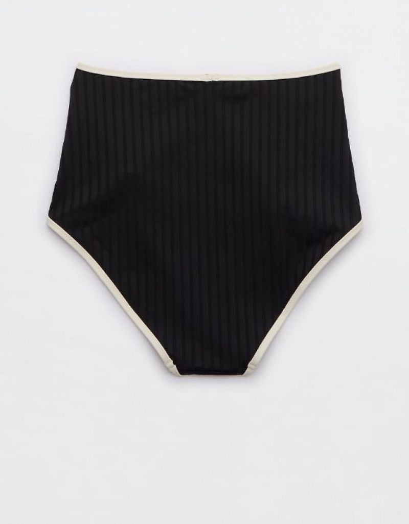 Bas de Bikini Aerie Larges Rib High Waisted Noir | PTL-01286123