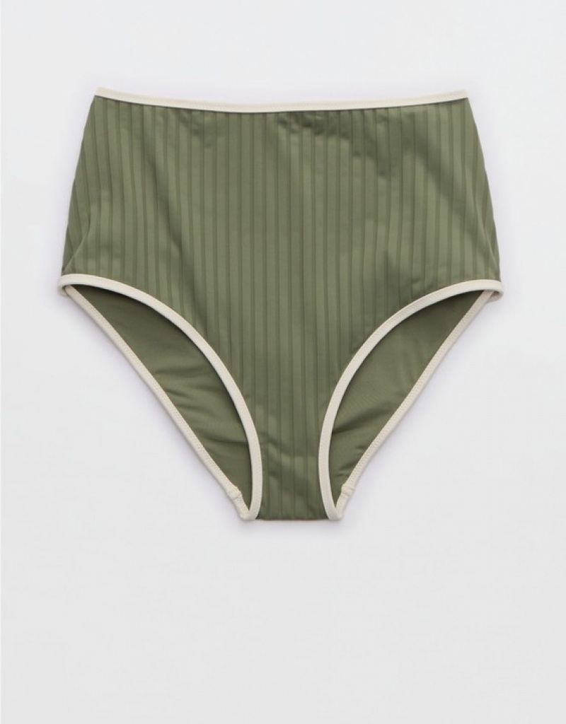 Bas de Bikini Aerie Larges Rib High Waisted Vert Olive | WBG-37668002