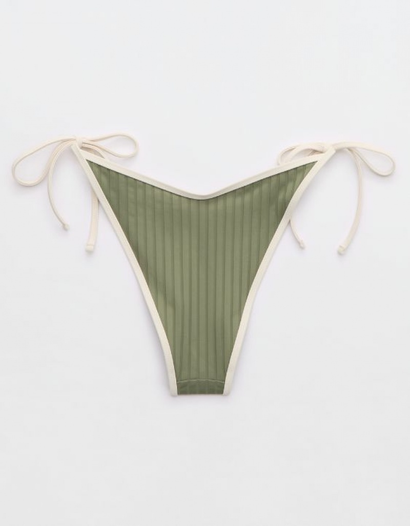 Bas de Bikini Aerie Larges Rib Low Rise Tie Cheekiest Vert Olive | RDD-26789302