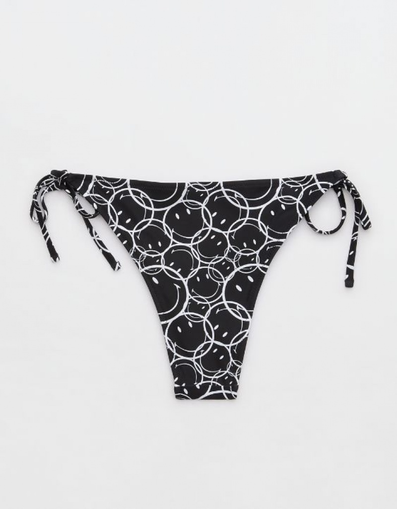 Bas de Bikini Aerie Smiley? Low Rise Tie Cheekiest Noir | NRP-46031998