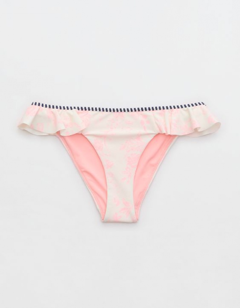 Bas de Bikini Aerie Low Rise Ruffle Cheeky Rose | RQX-90146927