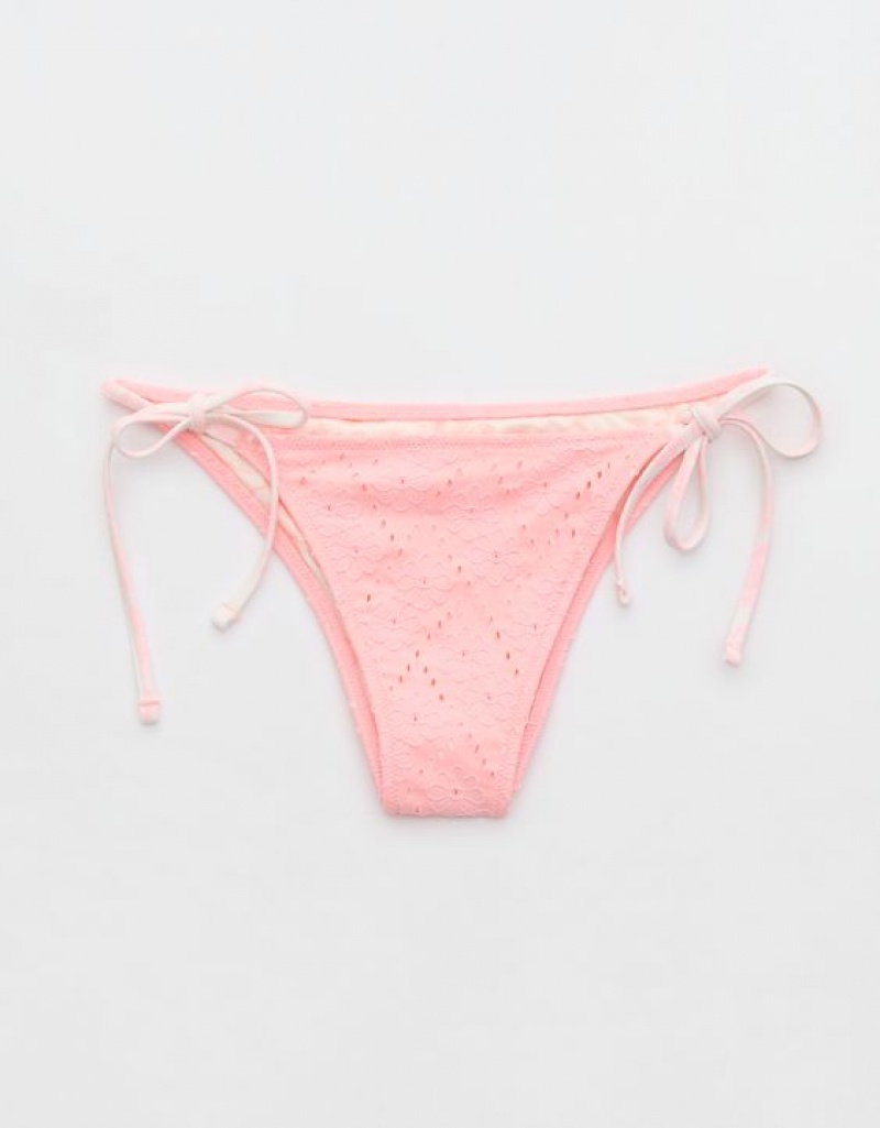 Bas de Bikini Aerie Eyelet Cheekiest Tie Rose | YLY-66628472