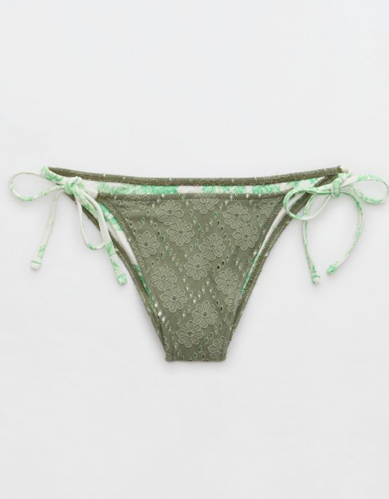 Bas de Bikini Aerie Eyelet Cheekiest Tie Vert Olive | XGH-52842001