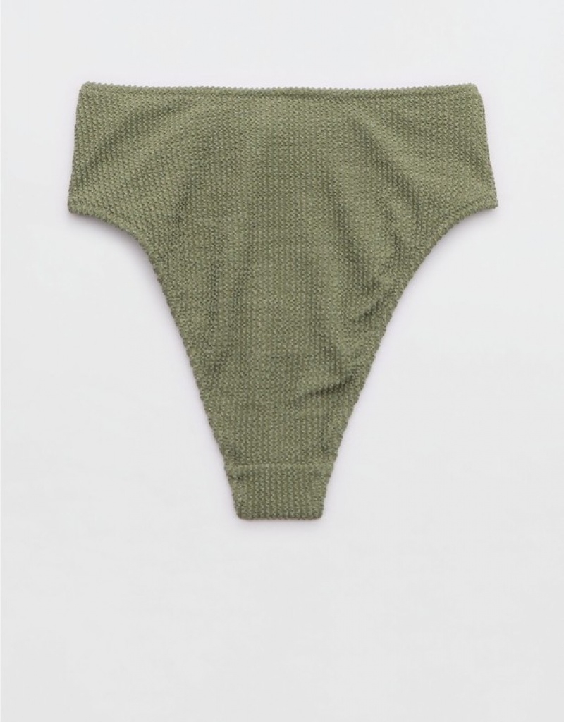 Bas de Bikini Aerie Shine Crinkle High Cut Cheeky Vert Olive | GOV-36613208