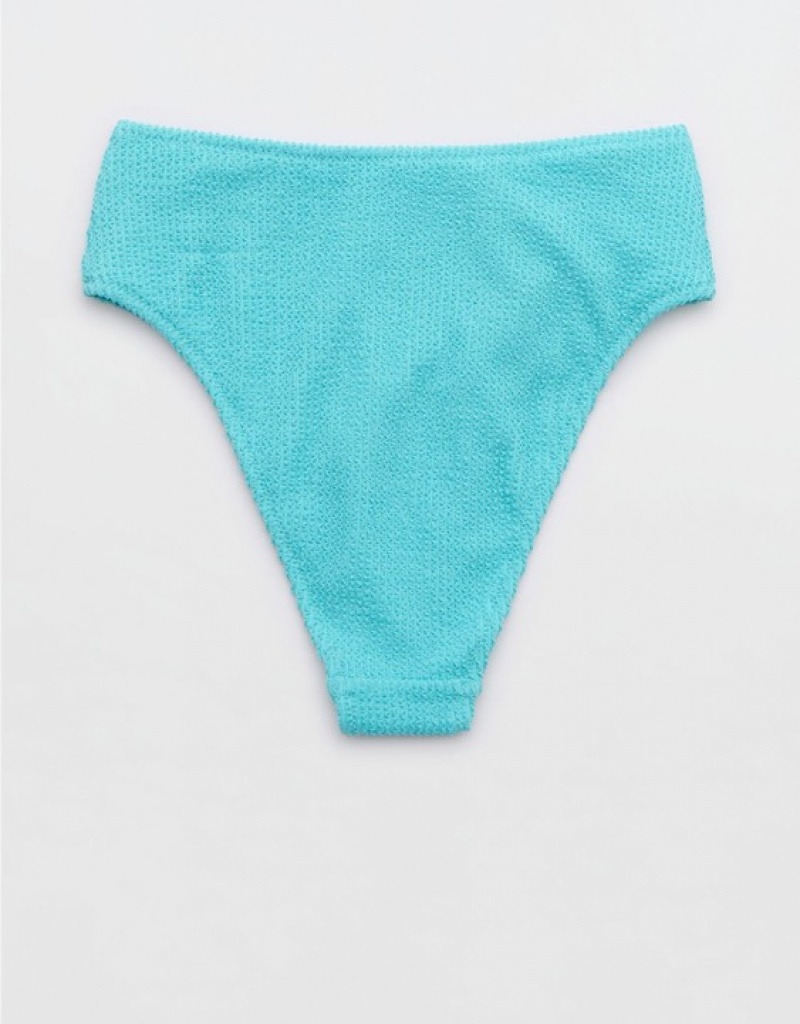 Bas de Bikini Aerie Shine Crinkle High Cut Cheeky Bleu | UBR-86263003