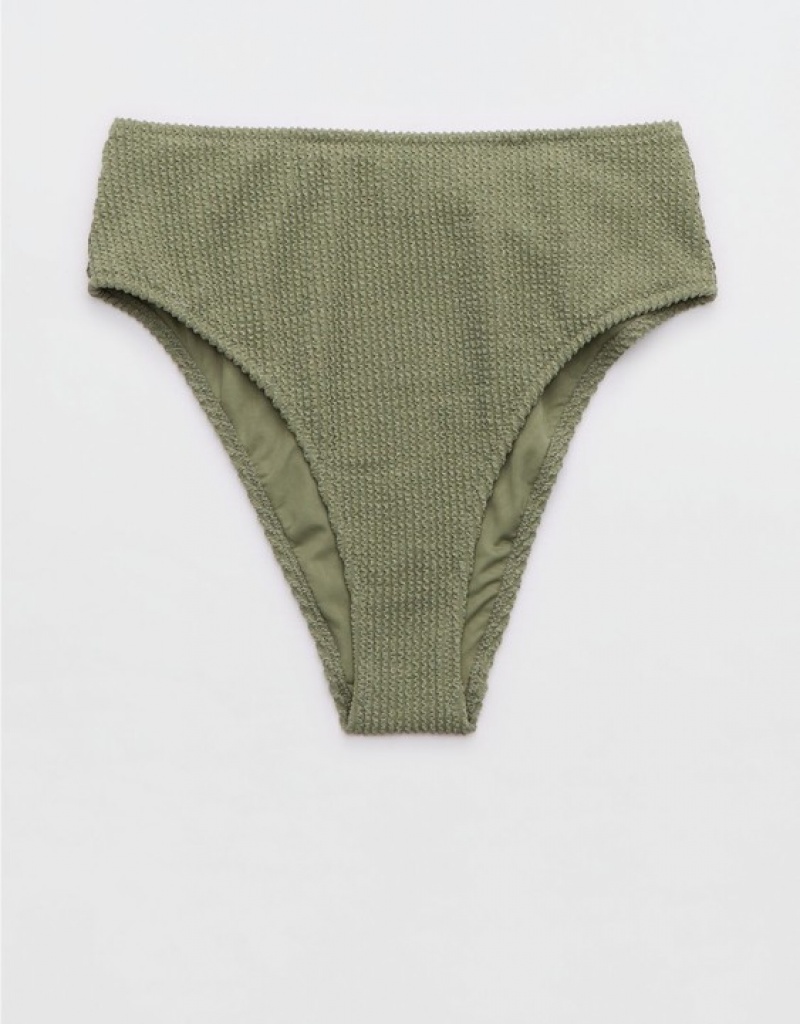 Bas de Bikini Aerie Shine Crinkle High Cut Cheeky Vert Olive | GOV-36613208