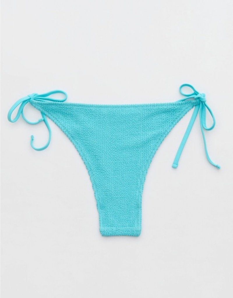 Bas de Bikini Aerie Shine Crinkle Cheekiest Tie Bleu | WRV-33181265