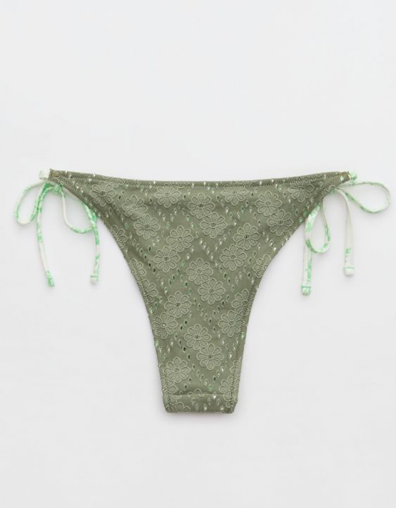 Bas de Bikini Aerie Eyelet Cheekiest Tie Vert Olive | XGH-52842001