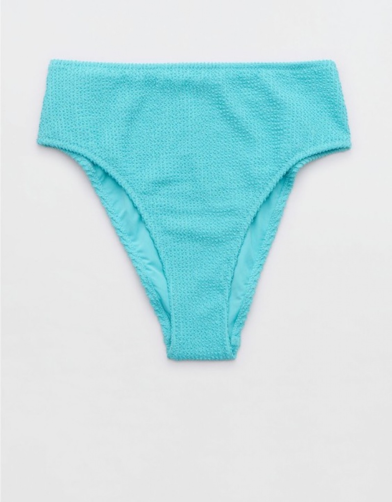 Bas de Bikini Aerie Shine Crinkle High Cut Cheeky Bleu | UBR-86263003