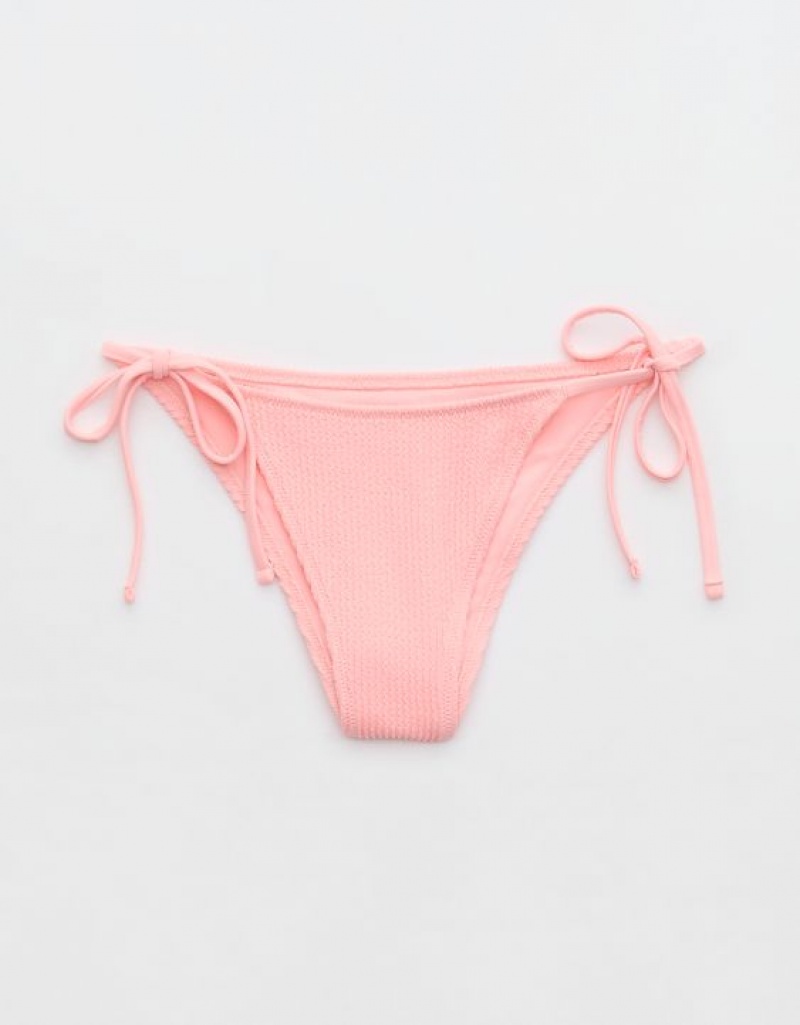 Bas de Bikini Aerie Crinkle Cheekiest Tie Rose | DYY-42962146