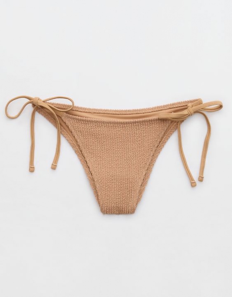 Bas de Bikini Aerie Shine Crinkle Cheekiest Tie Beige | WKP-78805910