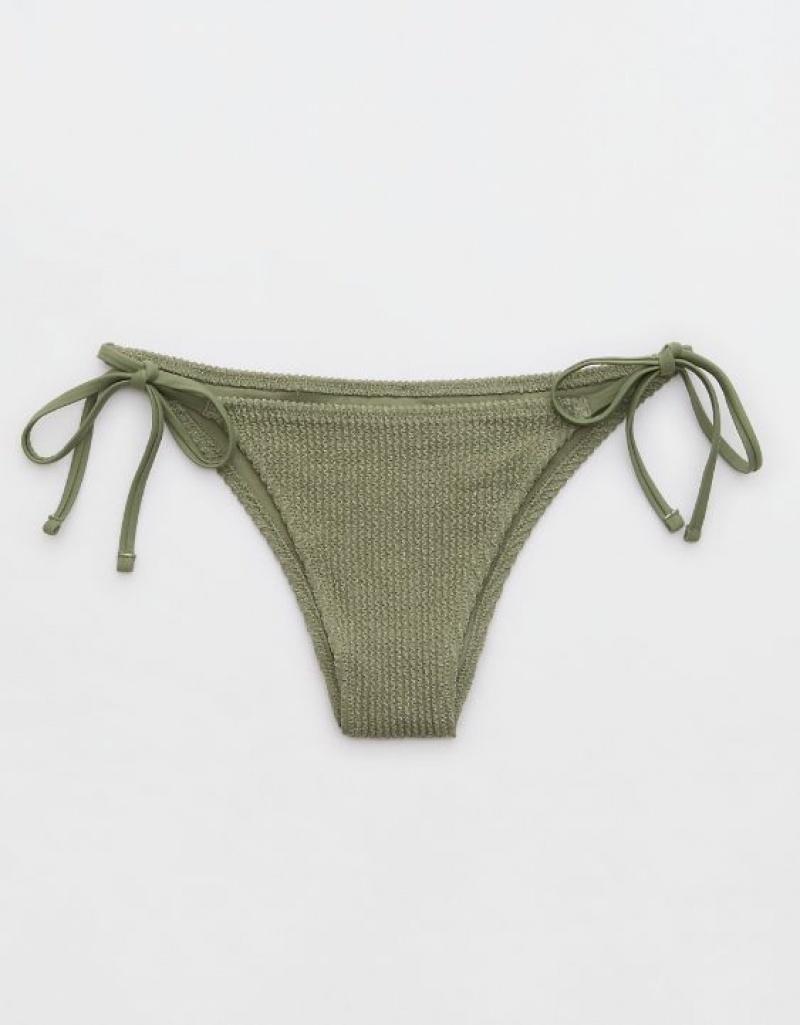 Bas de Bikini Aerie Shine Crinkle Cheekiest Tie Vert Olive | LIZ-77269765