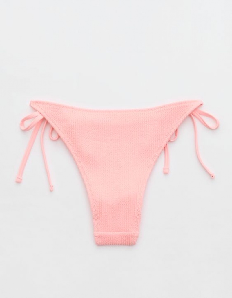 Bas de Bikini Aerie Crinkle Cheekiest Tie Rose | DYY-42962146