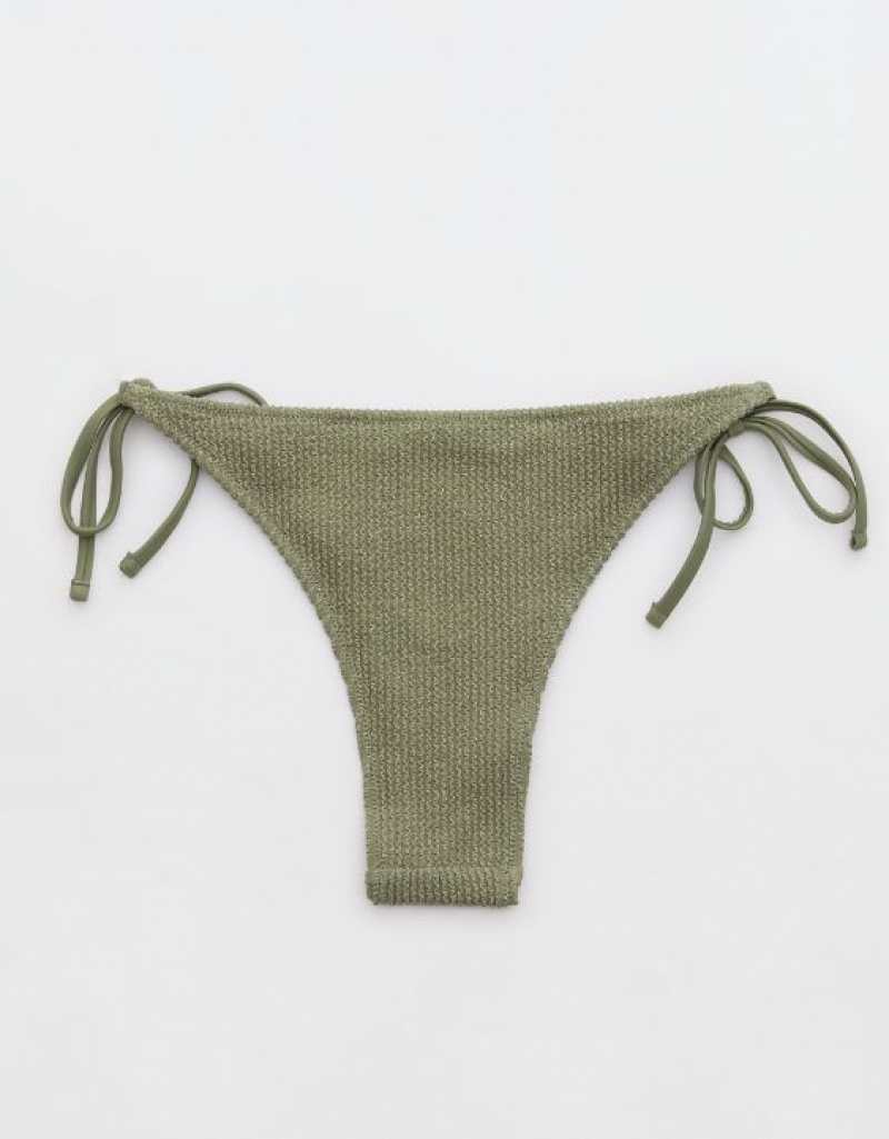 Bas de Bikini Aerie Shine Crinkle Cheekiest Tie Vert Olive | LIZ-77269765