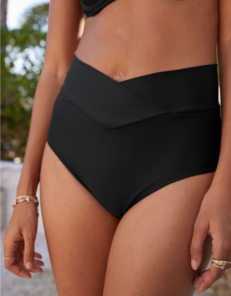 Bas de Bikini Aerie Crossover High Waisted Noir | YEG-37229399