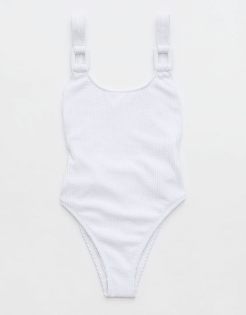 One Piece Swimsuits Aerie Crinkle Birthday Scoop Blanche | IST-59533186