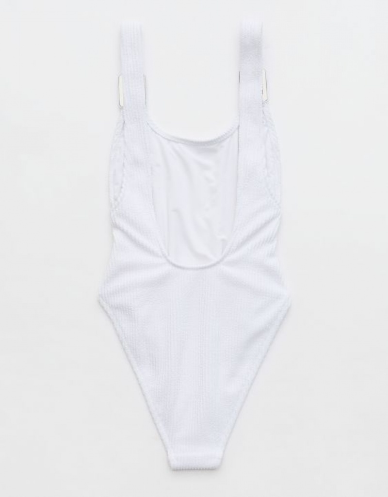 One Piece Swimsuits Aerie Crinkle Birthday Scoop Blanche | IST-59533186