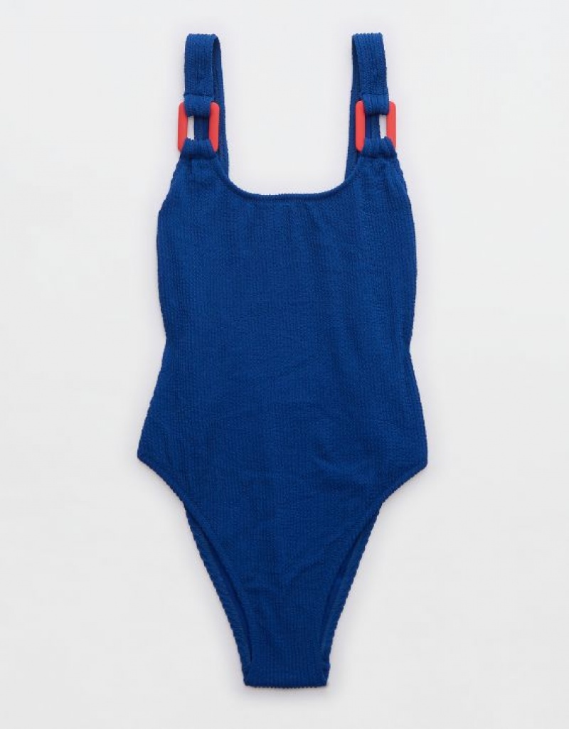 One Piece Swimsuits Aerie Crinkle Birthday Scoop Bleu | PVY-32284682