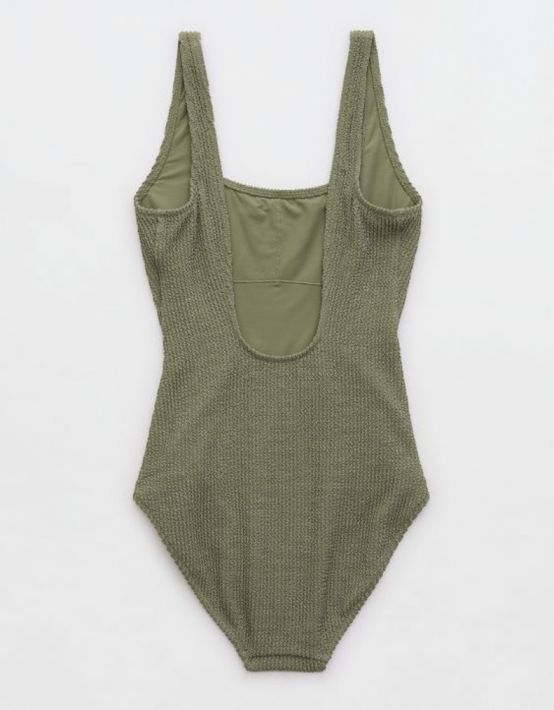 One Piece Swimsuits Aerie Shine Crinkle Larges Brides Scoop Vert Olive | KLH-12507768